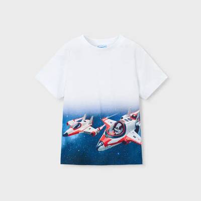 MAYORAL Бяла тениска къс ръкав принт Космически кораби за мини момче Mayoral