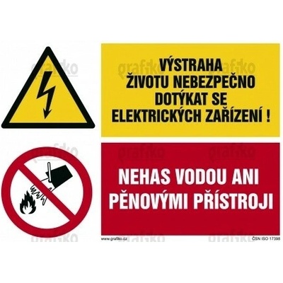 Grafiko | Výstraha, životu nebezpečno / Nehas vodou... - Materiál Hliník, Rozměr 297x210mm