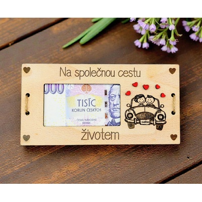 Dekorace z Řečice Dřevěná karta/přání ke svatbě na peníze auto – Zboží Mobilmania