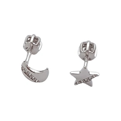 Ibeauty Stříbrné náušnice měsíc a hvězda se zirkony zapínání na šroubek E-792-U