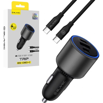 Blavec Зарядно за кола с 2xUSB-C и USB-A изходи с технология за бързо зареждане - Blavec Trip BS-06D-C Car Charger 95W (черен) (CCBS06DCQ-U2CB)