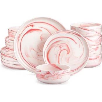 MALACASA LUNA Pink marble porcelánová jedálenská sada 18 dielna