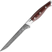 KnifeBoss vykošťovací damaškový nůž Boning 5,5" Black & Red VG-10 135 mm