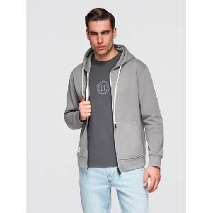 Ombre Clothing Мъжко памучно суитшърт BASIC с качулка на цип - сиво V8 OM-SSBZ-0272 Ombre Clothing Ombre Clothing | Siv | МЪЖЕ | S