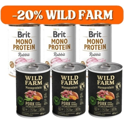Brit Adult Mono Protein Rabbit 3 x 400 g a Wild Farm Monoprotein Pork 3 x 400 g