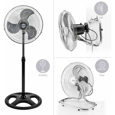 Muhler Вентилатор на стойка 16''Muhler FM-6136D, 3in1( на стойка, стена, под), Индустриален, Мощност 50W, 3 скорости, Осцилация, Черен с инокс (KT-651071)