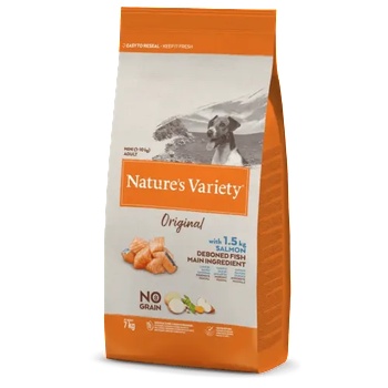 Nature's Variety Nature`s variety original mini adult - salmon - Пълноценна, Натурална храна, БЕЗ ЗЪРНО, за пораснали кучета, над 1 година, от мини породи, със сьомга и плодове - САЩ - 7 кг 927144