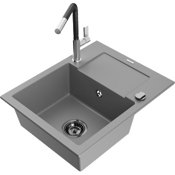 Mexen Enzo гранитна мивка с 1 отделение с отцедник и кухненски смесител Flora, (6506-71-670401-07-B)