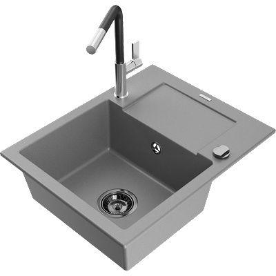 Mexen Enzo гранитна мивка с 1 отделение с отцедник и кухненски смесител Flora, (6506-71-670401-07-B)