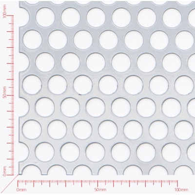 Děrovaný plech; děrování kruhové přesazené; otvor 12,0mm; rozteč 16,0mm