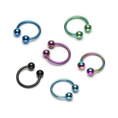 Šperky eshop piercing podkova s hroty z anodizovaného titanu C15.6 světlá zelená G