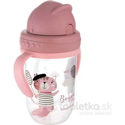 Canpol Babies nevylievací hrnček so slamkou a závažím Bonjour Paris ružový 270 ml