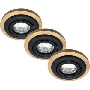 LAMKUR Комплект от 3 вградени таванни осветителни тела TOBBY 1xGU10/20W/230V Ø 11, 5 cm дъб/черен (LA56210)