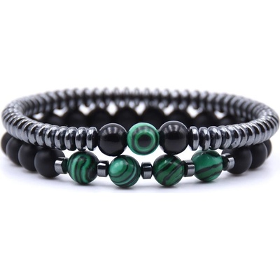 Daniel Dawson pánský náramek Lauren sada 2 kusů Hematit Achát a Malachit NR1124