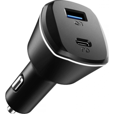 Spigen Зарядно за кола с технология за бързо зареждане с USB и USB-C изход - Spigen PC1800 PowerArc 30W ArcStation 2-Port Car Charger (черен) (000CG24748)