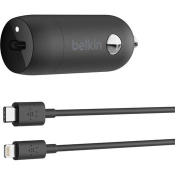 Belkin Boost Charge 18W USB-C Car Charger - зарядно за кола с USB-C изход и USB-C към Lightning кабел (черен)