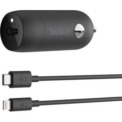 Belkin Boost Charge 18W USB-C Car Charger - зарядно за кола с USB-C изход и USB-C към Lightning кабел (черен)