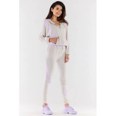 Awama Woman's Sweatshirt A495 Beige/Violet