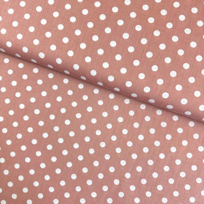 Bavlna vzorovaná - Biele bodky (1 cm) na ružovom