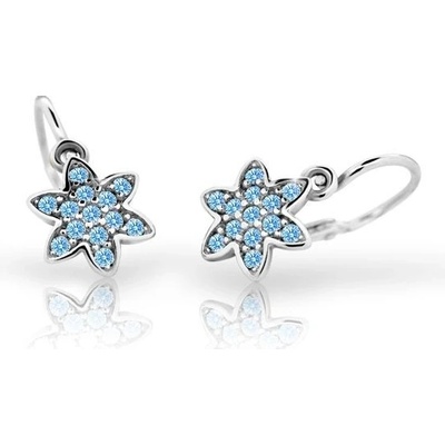 Danfil dětské náušnice kytičky C2206 z bílého zlata s kamínky Arctic Blue zapínání brizura