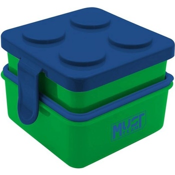MUST Team desiatový box s lyžicou dvojposchodový 850 + 500 ml 15 x 15 x 11 cm modro-zelený