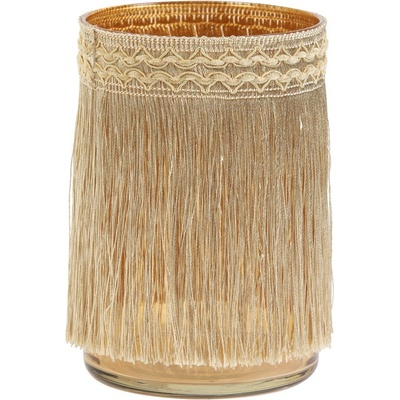 Hnědý skleněný svícen s třásněmi Marron – Ø 11*18 cm - Light & Living