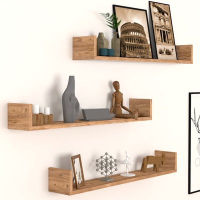 TopMebel Меламинов стенен рафт Tyrion 3 части в борова дъб 90x15x12см
