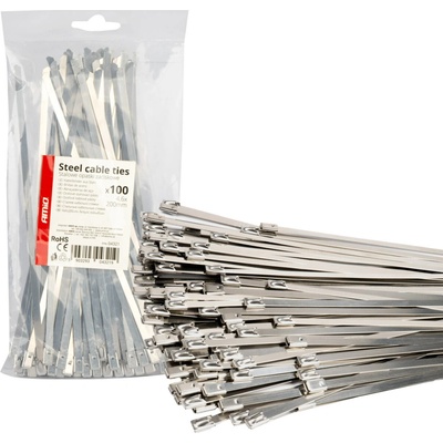 Amio 04321 Nerezové sťahovacie pásky 4,6 x 200 mm 100 ks
