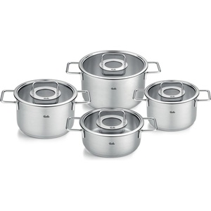 Fissler Комплект кухненски съдове PURE, стъклени капаци за тенджера, комплект от 4 бр. , сребърен, неръждаема стомана, Fissler (FS86115040000)