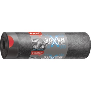 Paclan Еластични торби за отпадъци с връзки Paclan - Silver Space, 120 l, 8 броя, сиви (HGFP274)