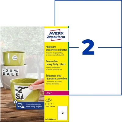 Avery Zweckform L4717REV-20 Odolné snímatelné etikety 210x148mm 40 ks bílá