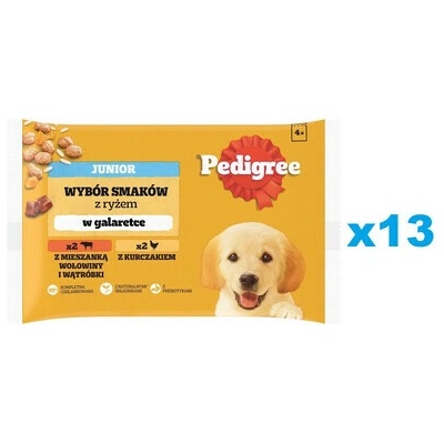 Pedigree Junior v želé s kuracím a hovädzím mäsom 52 x 100 g
