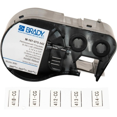 Brady M4-187-075-342 / 170719, 19.05 mm x 8.51 mm, Polyolefin, čierna tlač / biely podklad