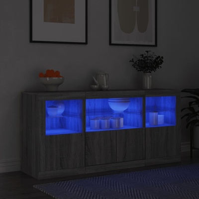 vidaXL 11461.3209070 příborník s LED osvětlením šedý sonoma 142,5 x 37 x 67 cm