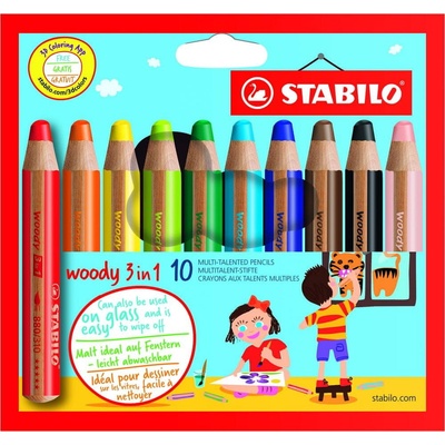 STABILO Barevná pastelka "Woody" 3v1 pastelka vodovka voskovka 10ks Pouzdro – Zboží Dáma