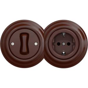 Reblig - Ретро еднополюсен ключ № 1 и SCHUKO розетка 230V с кафява рамка (RG0035E)