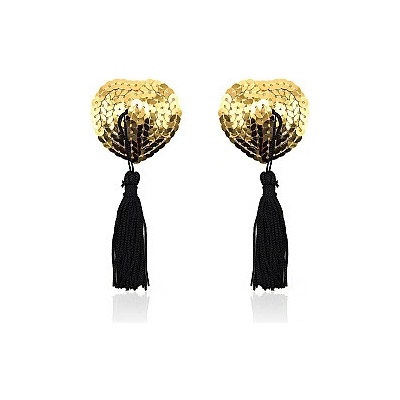 Latetobed BDSM LINE Heart Nipple Cover with Gold Sequins, samolepiace krytky bradaviek