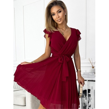 Numoco Плисирана рокля с деколте и волани - бургундско Numoco POLINA numoco | Kafyav | ЖЕНИ | S