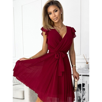 Numoco Плисирана рокля с деколте и волани - бургундско Numoco POLINA numoco | Kafyav | ЖЕНИ | S