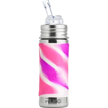 Pura Nerezová láhev s brčkem růžovo bílá 325 ml