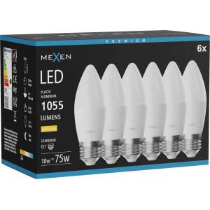 Mexen Nova 6x LED крушка E27, C37, 10W, Топла - 3000K, 1055 lm - L102-E27-1030-01x06 (L102-E27-1030-01x06)