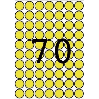 APLI Etikety, okrúhle, priemer: 19 mm, farebné, na liste formátu A5, APLI, žlté, 560 etikiet/bal