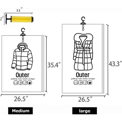 ele ELEOPTION (2 KUSY, M (67 * 90 cm)) Závěsný stlačitelný úložný vak, opakovaně použitelné závěsné vakuové úložné vaky, vaky šetřící místo na oblečení