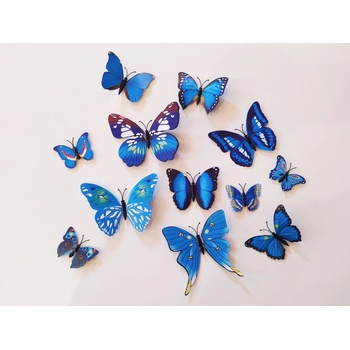 Nalepte.cz 3D dekorace na zeď motýli modrá 12 ks 12 kusů 5 cm až 12 cm