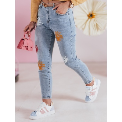 Dstreet Dámske rifle slim fit s kvetmi FLORENSSO UY2467 modré svetlo
