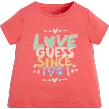 Image 1 of GUESS Коралова тениска с къс ръкав с цветни надписи отпред за момиче Guess