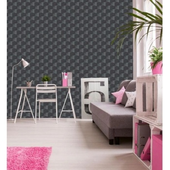 DIMEX ART s. r. o Луксозна флизелинова тапета черни 3d кубчета хоризонтално