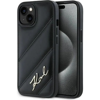 KARL LAGERFELD Калъф Karl Lagerfeld Diagonal Quilted Script за iPhone 15 Plus / 14 Plus - черен (3666339252236)