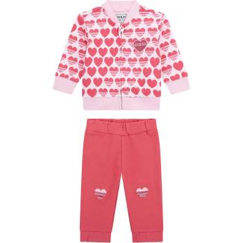 Guess Спортен екип за бебе момиче в динен цвят със сърца и надпис Guess