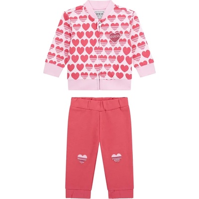 Guess Спортен екип за бебе момиче в динен цвят със сърца и надпис Guess
